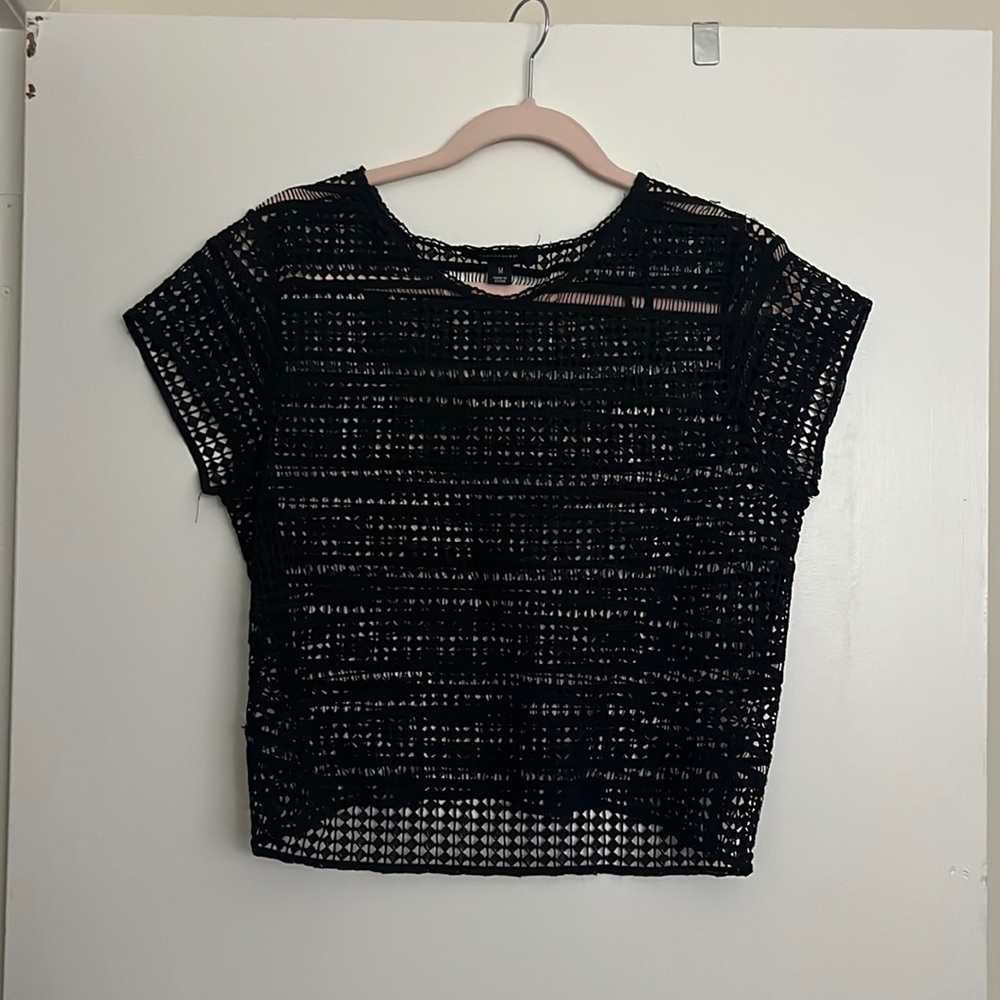 Black Lace Short Sleeve Shirt